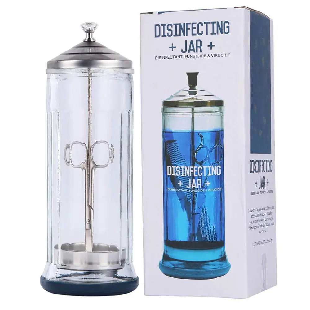 Barber disinfecting glass jar