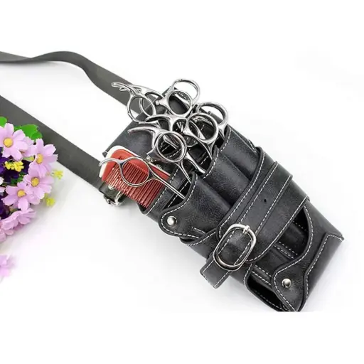 Leather Retro Large Professional Barber Salon Scissors Pouch Holster Holder Barber Tool Bag with Belt